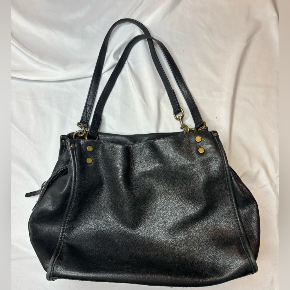 American leather co vintage Black Shoulder Tote with Double Straps
